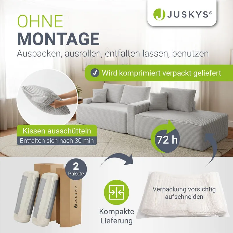 Canapé Coredo avec revêtement en velours côtelé et coussins décoratifs
