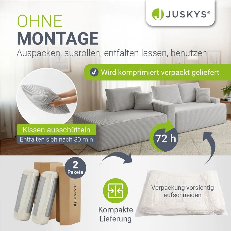 Canapé Coredo avec revêtement en velours côtelé et coussins décoratifs