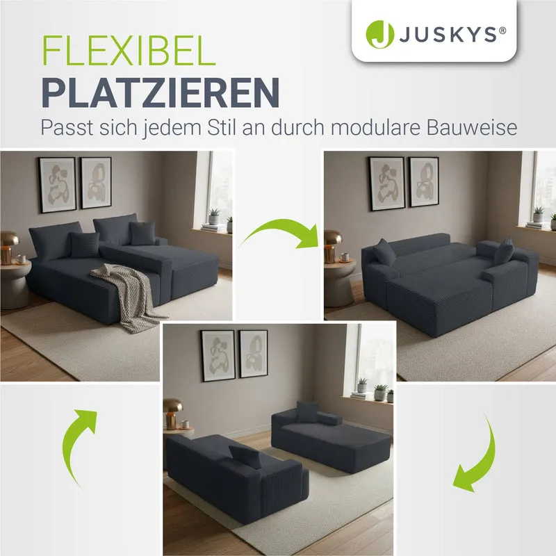 Canapé Coredo avec revêtement en velours côtelé et coussins décoratifs