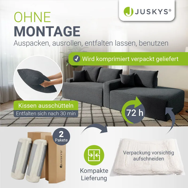 Canapé Coredo avec revêtement en velours côtelé et coussins décoratifs