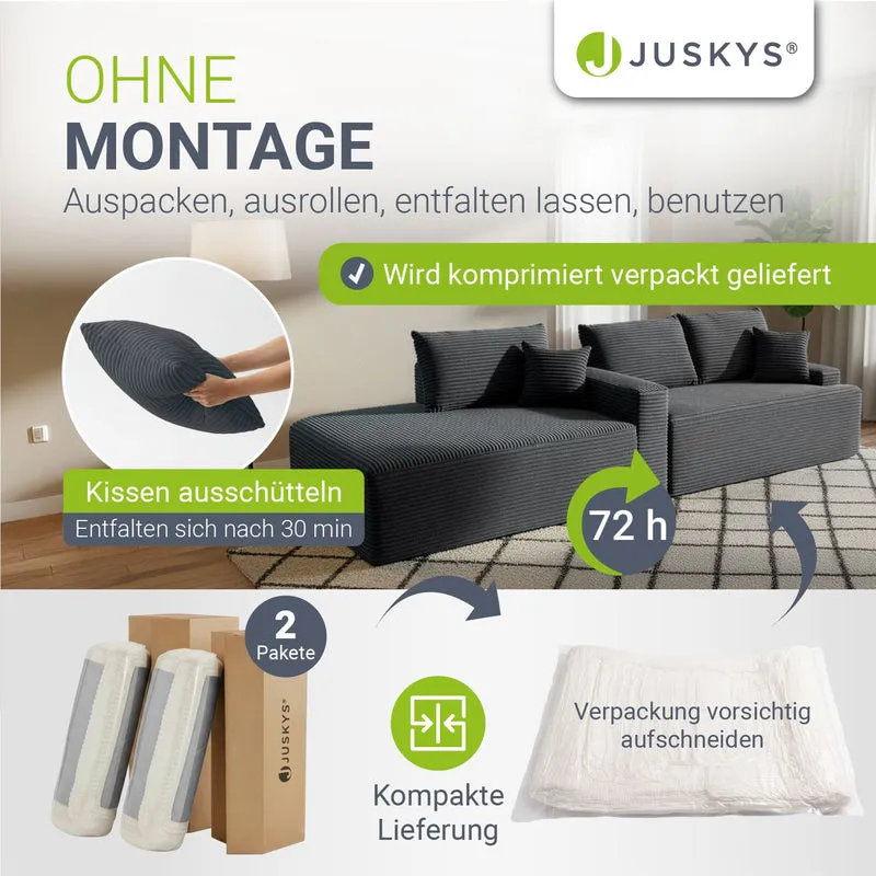 Canapé Coredo avec revêtement en velours côtelé et coussins décoratifs