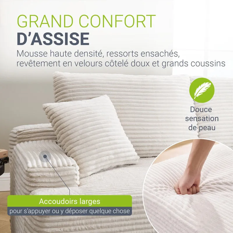 Canapé Coredo avec revêtement en velours côtelé et coussins décoratifs