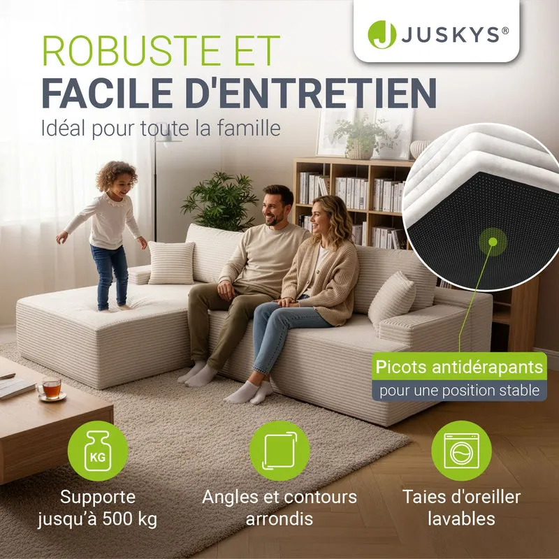 Canapé Coredo avec revêtement en velours côtelé et coussins décoratifs