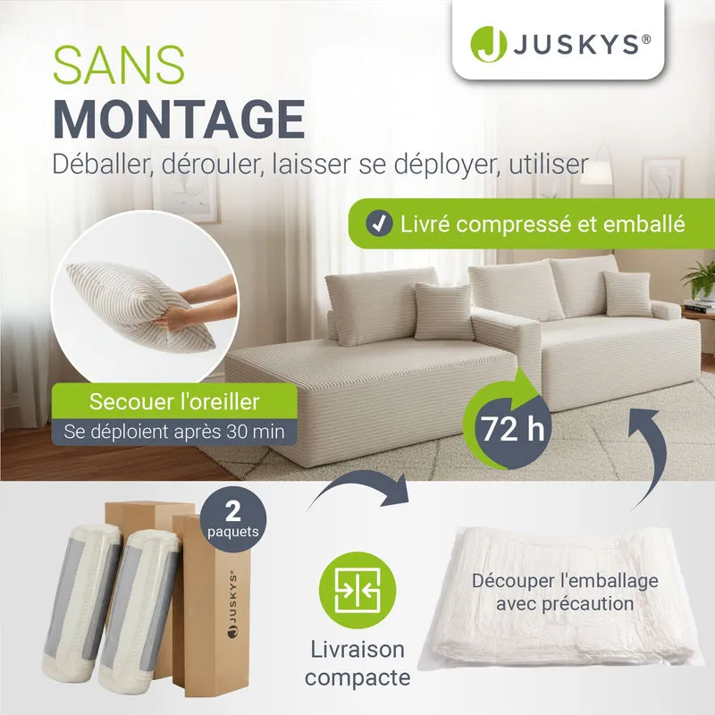 Canapé Coredo avec revêtement en velours côtelé et coussins décoratifs