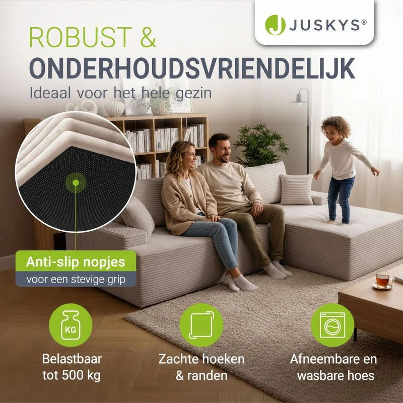 Canapé Coredo avec revêtement en velours côtelé et coussins décoratifs