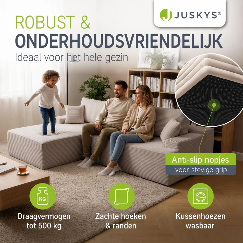 Canapé Coredo avec revêtement en velours côtelé et coussins décoratifs