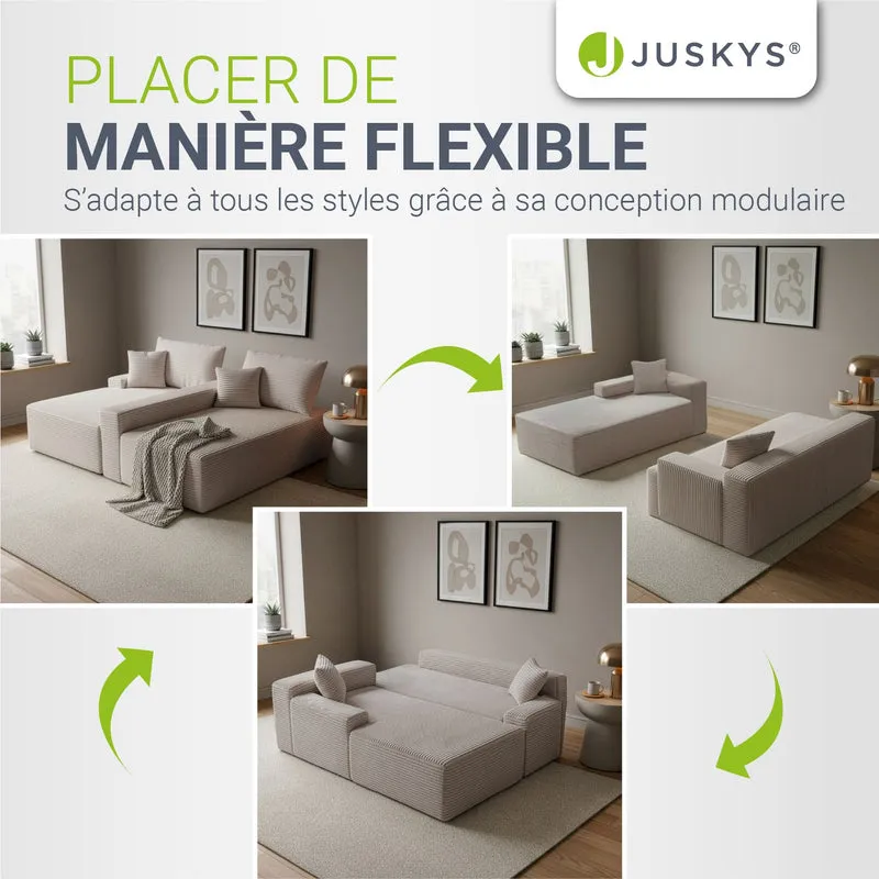 Canapé Coredo avec revêtement en velours côtelé et coussins décoratifs