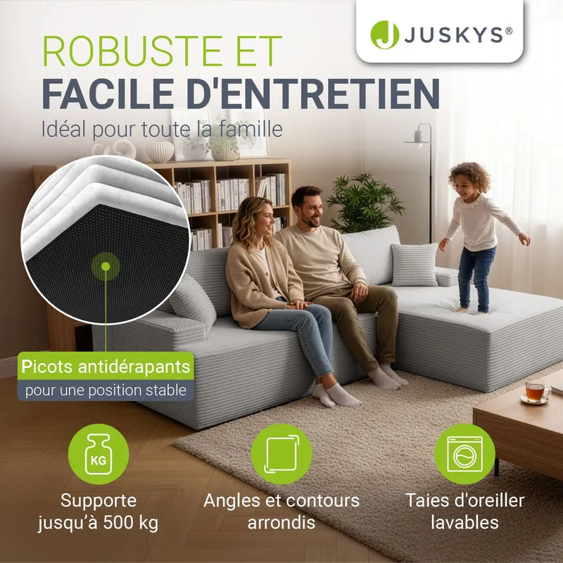 Canapé Coredo avec revêtement en velours côtelé et coussins décoratifs