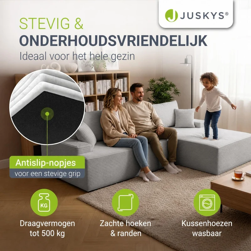 Canapé Coredo avec revêtement en velours côtelé et coussins décoratifs