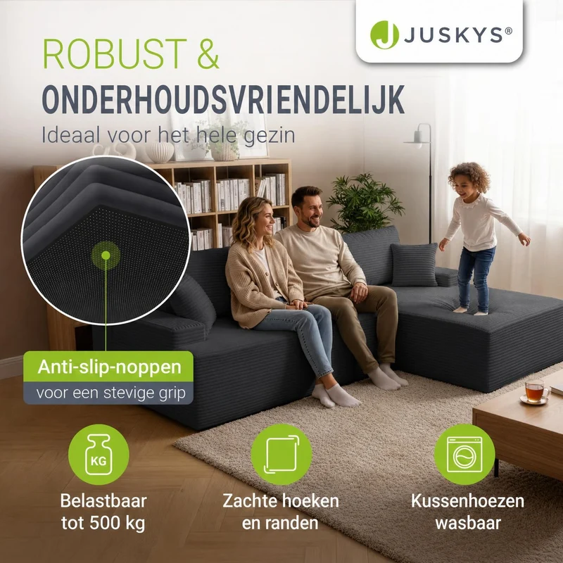 Canapé Coredo avec revêtement en velours côtelé et coussins décoratifs