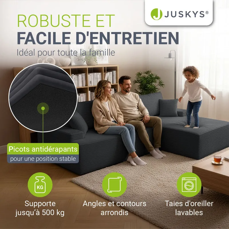 Canapé Coredo avec revêtement en velours côtelé et coussins décoratifs