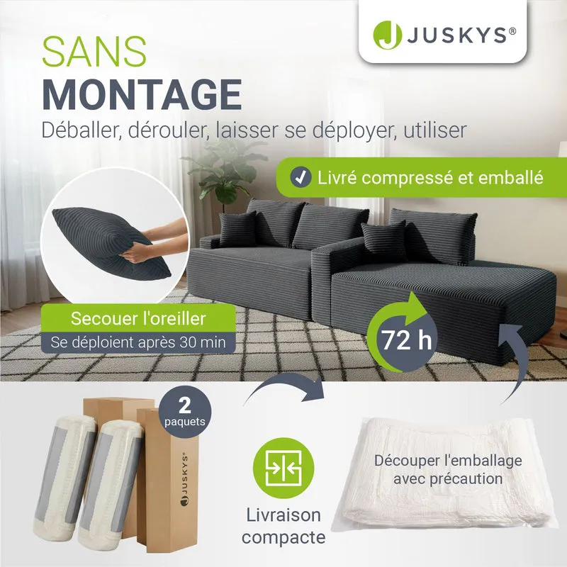 Canapé Coredo avec revêtement en velours côtelé et coussins décoratifs