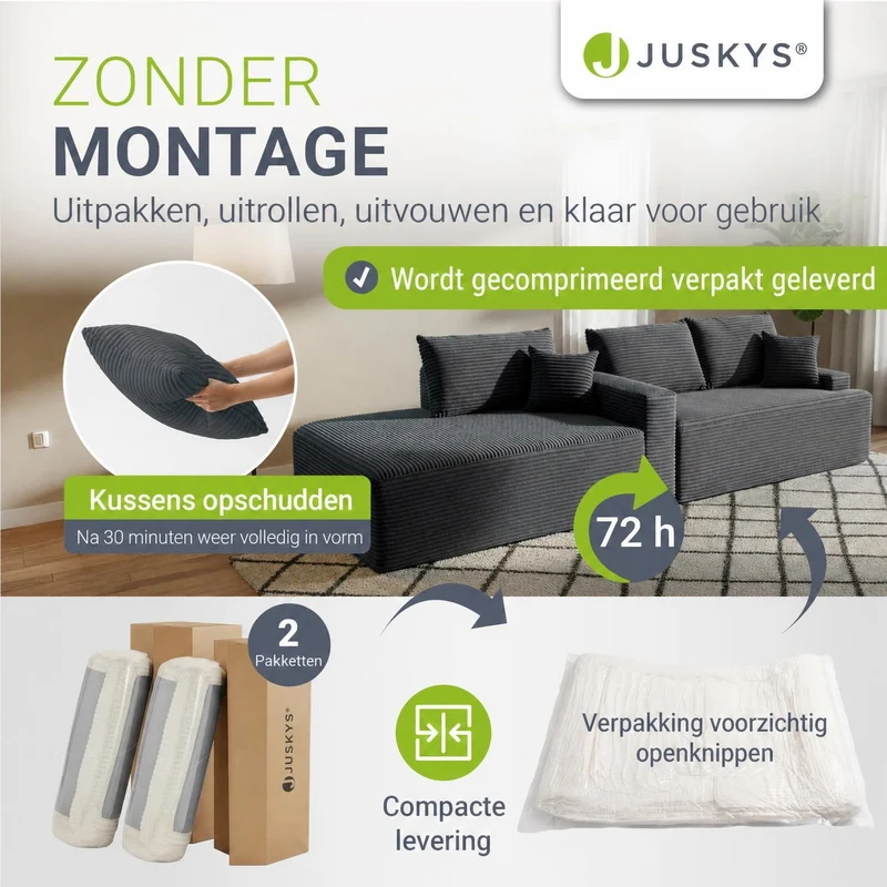 Canapé Coredo avec revêtement en velours côtelé et coussins décoratifs