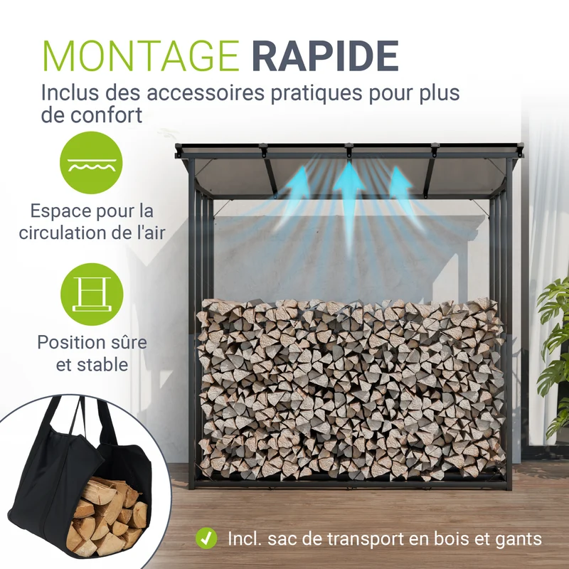 Abri à bois d'extérieur avec toit