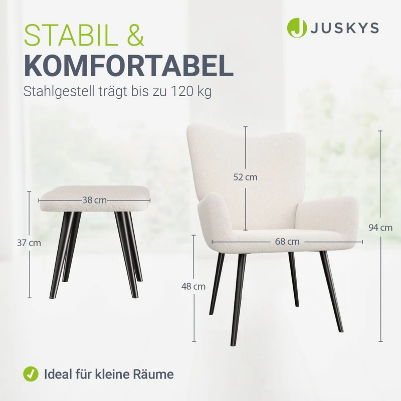 Fauteuil à oreilles avec tabouret Odense en option