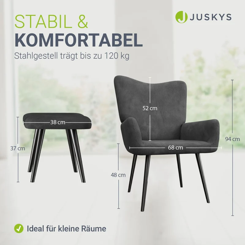 Fauteuil à oreilles avec tabouret Odense en option