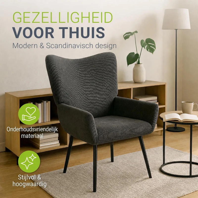 Fauteuil à oreilles avec tabouret Odense en option