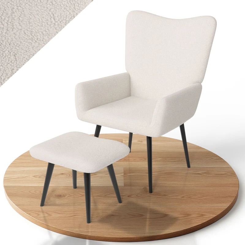 Fauteuil à oreilles avec tabouret Odense en option