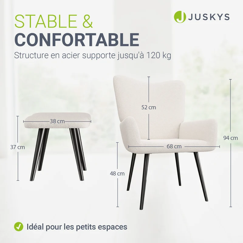 Fauteuil à oreilles avec tabouret Odense en option
