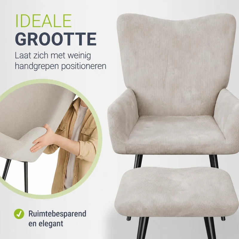 Fauteuil à oreilles avec tabouret Odense en option