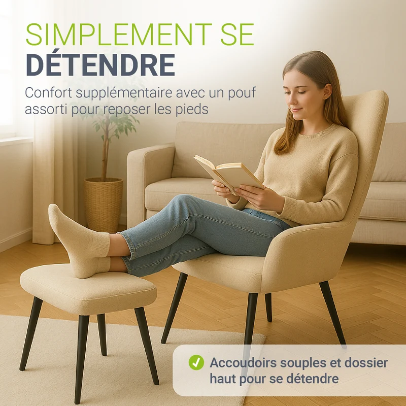 Fauteuil à oreilles avec tabouret Odense en option