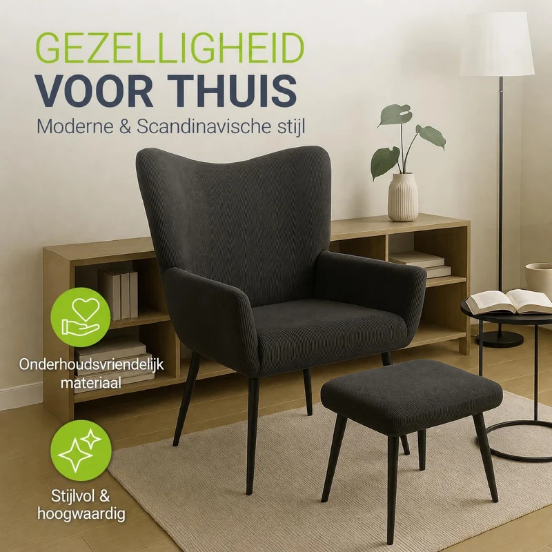 Fauteuil à oreilles avec tabouret Odense en option