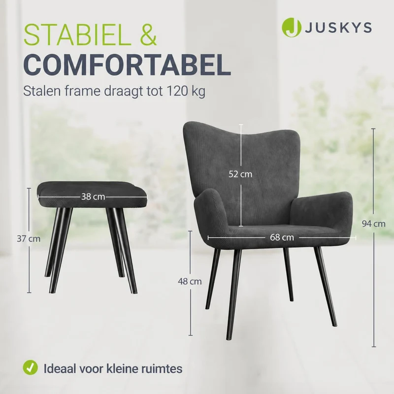 Fauteuil à oreilles avec tabouret Odense en option
