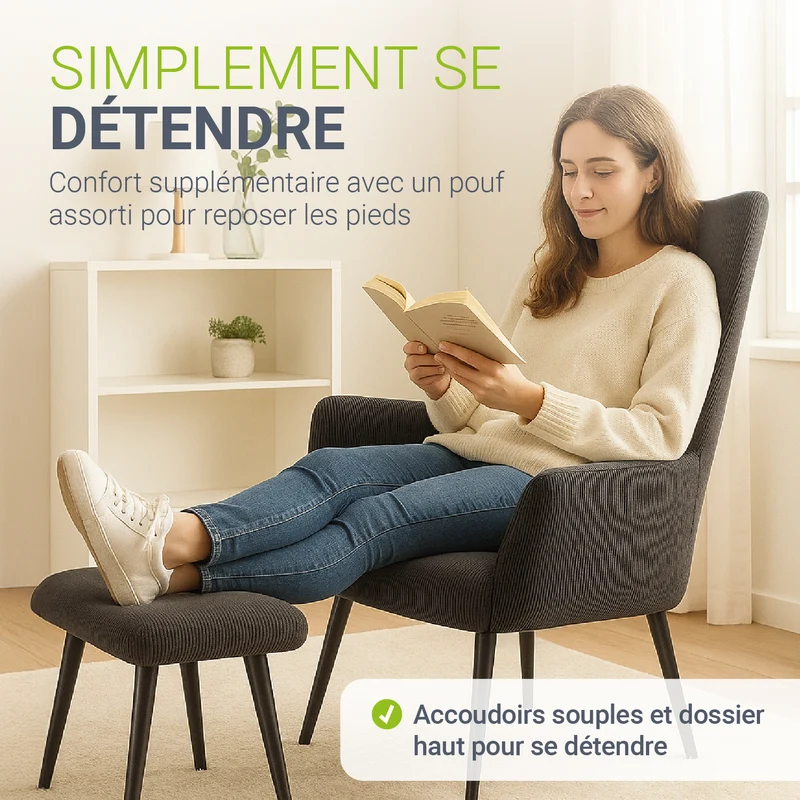 Fauteuil à oreilles avec tabouret Odense en option
