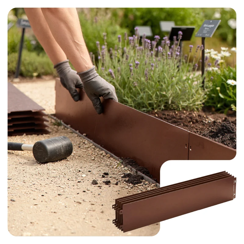 Lot de 20 Bordure de jardin en métal flexible 100x18cm marron
