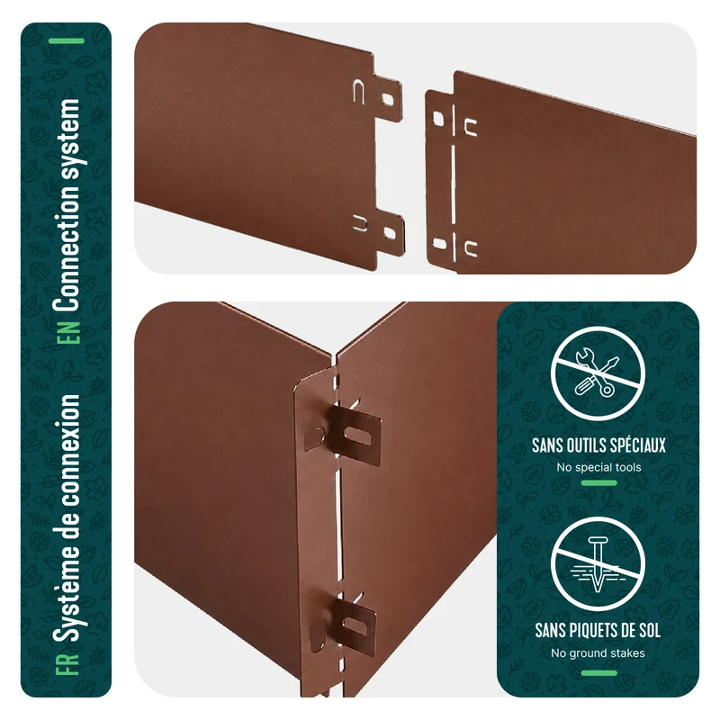 Lot de 20 Bordure de jardin en métal flexible 100x18cm marron
