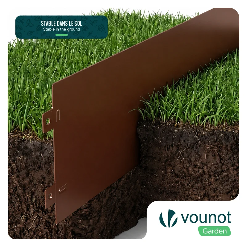 Lot de 20 Bordure de jardin en métal flexible 100x18cm marron
