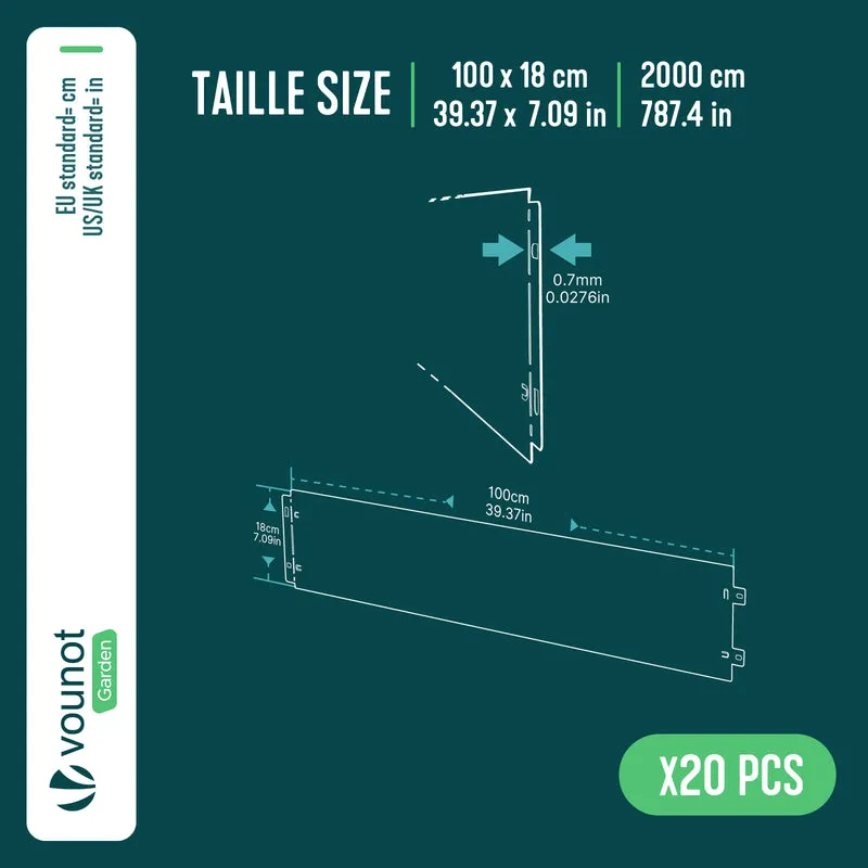 Lot de 20 Bordure de jardin en métal flexible 100x18cm marron