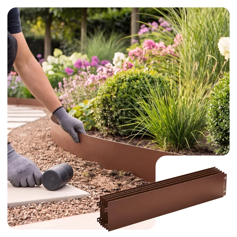 Lot de 30 Bordure de jardin en métal galvanisé flexible 100x13cm marron