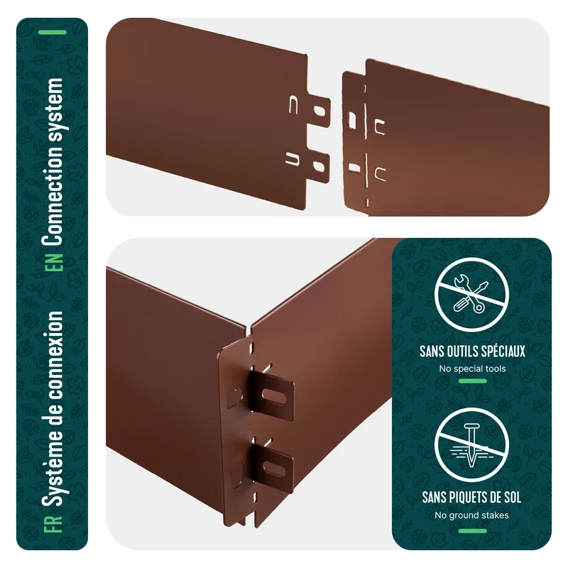 Lot de 30 Bordure de jardin en métal galvanisé flexible 100x13cm marron