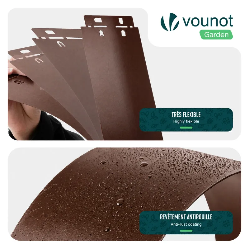 Lot de 30 Bordure de jardin en métal galvanisé flexible 100x13cm marron