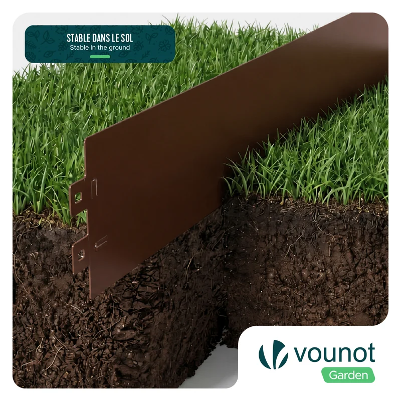 Lot de 30 Bordure de jardin en métal galvanisé flexible 100x13cm marron