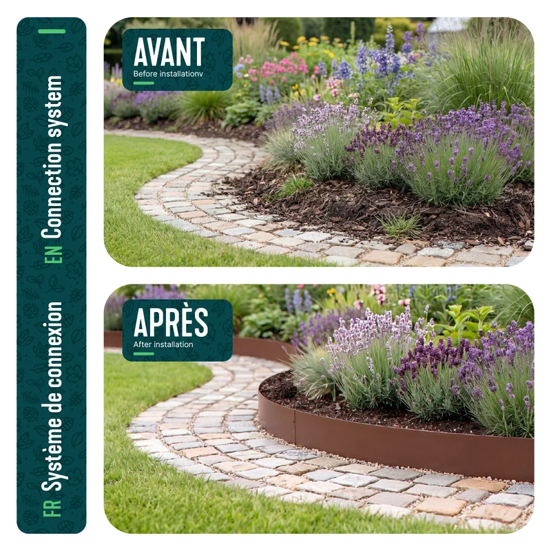 Lot de 30 Bordure de jardin en métal galvanisé flexible 100x13cm marron