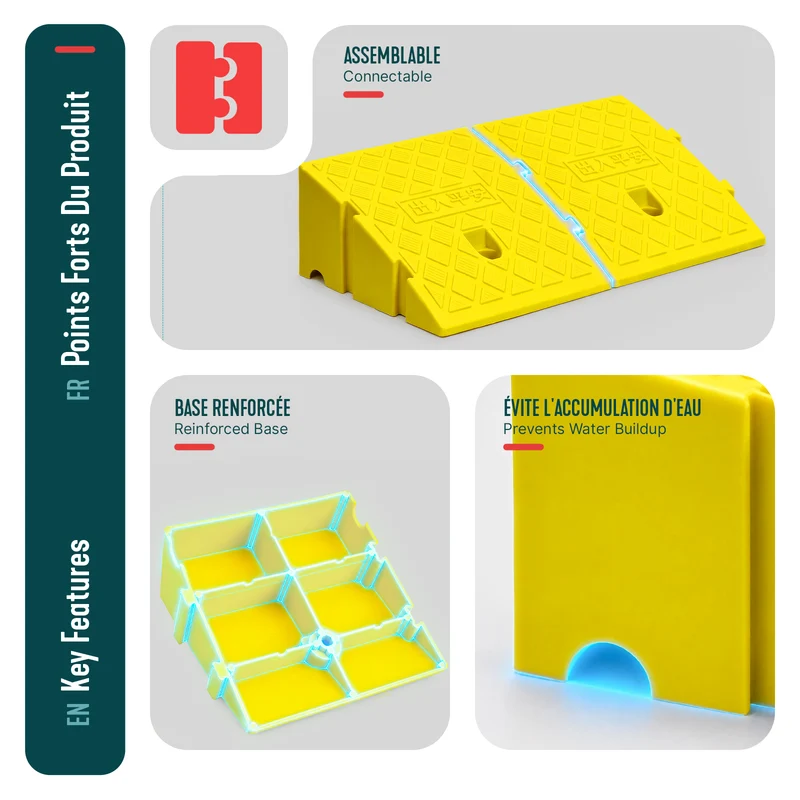 Lot de 2 Rampes de Trottoir en Polypropylene 25x27x13 cm Jaune