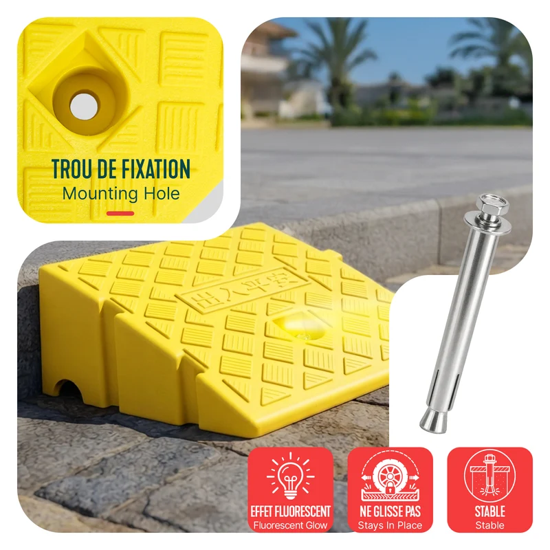 Lot de 2 Rampes de Trottoir en Polypropylene 25x27x11 cm Jaune