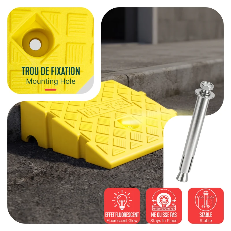 Lot de 2 Rampes de Trottoir en Polypropylene 25x27x7 cm Jaune