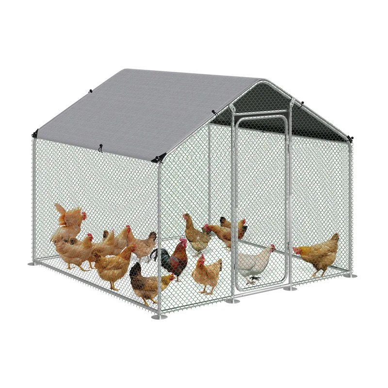 Enclos poulailler en metal galvanise et grillage avec bache PE 200x200x200cm
