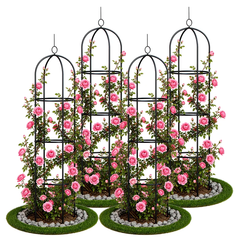 Lot de 4 Tuteur de jardin obelisque 194 cm en metal Noir