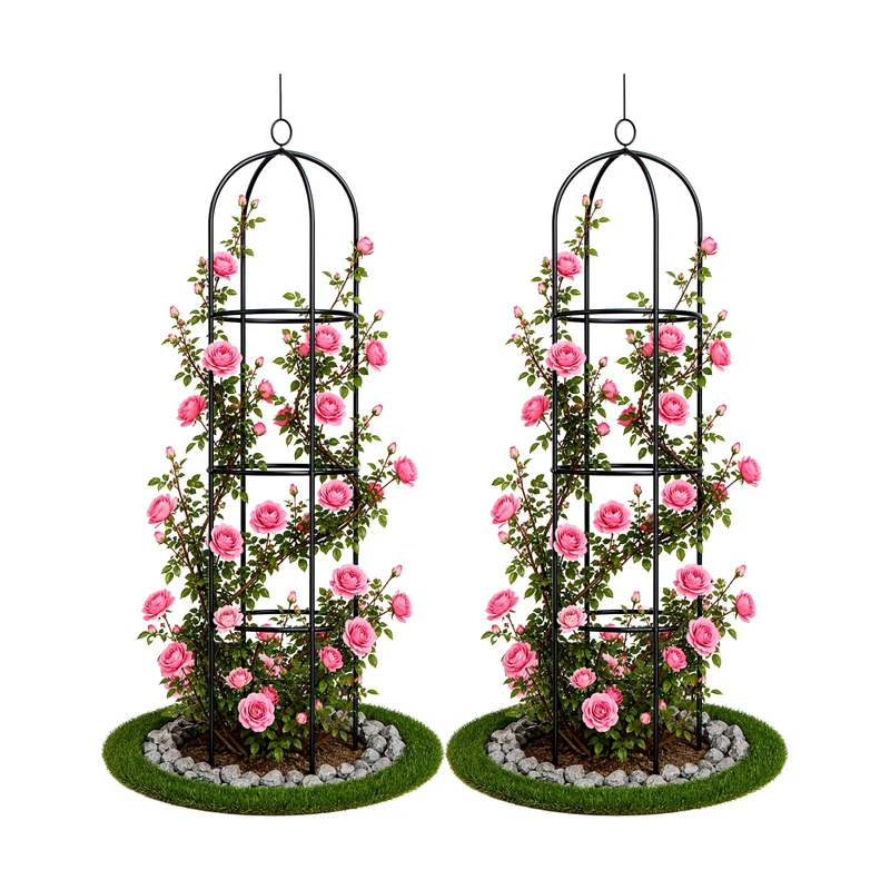 Lot de 2 Tuteur de jardin obelisque 194 cm en metal Noir