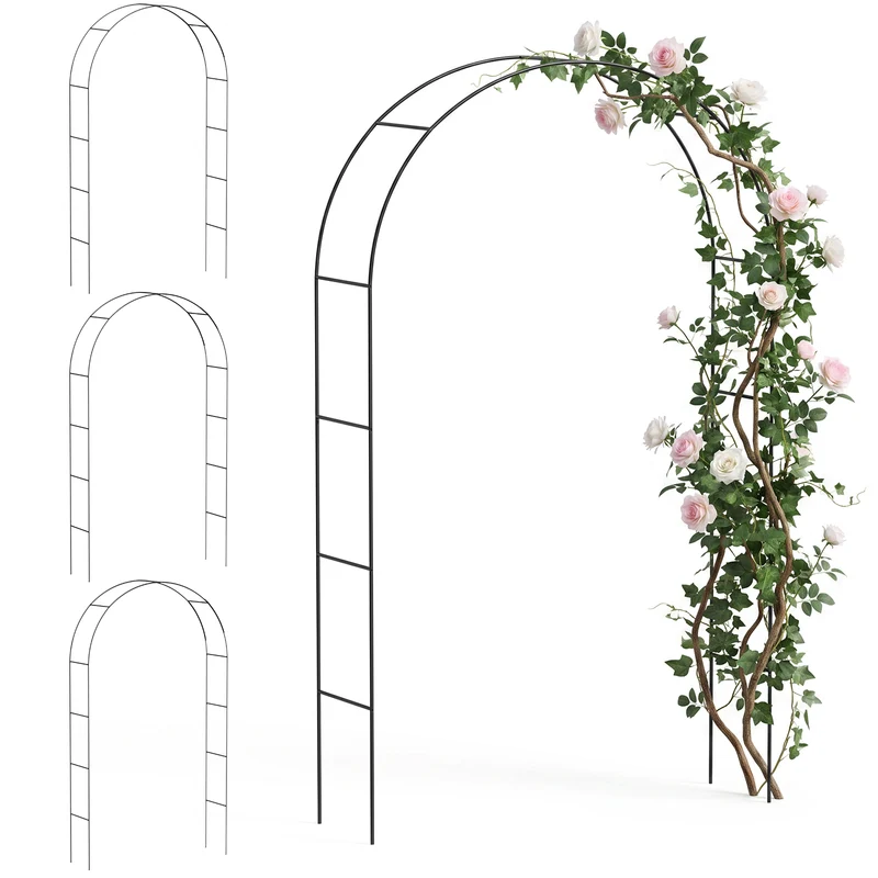 Lot de 4 Arche de jardin pour plantes grimpantes 140x37x240cm en metal Noir