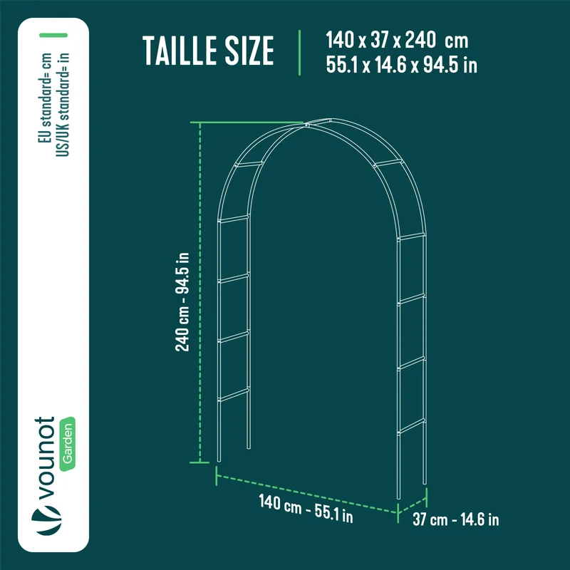 Lot de 4 Arche de jardin pour plantes grimpantes 140x37x240cm en metal Noir