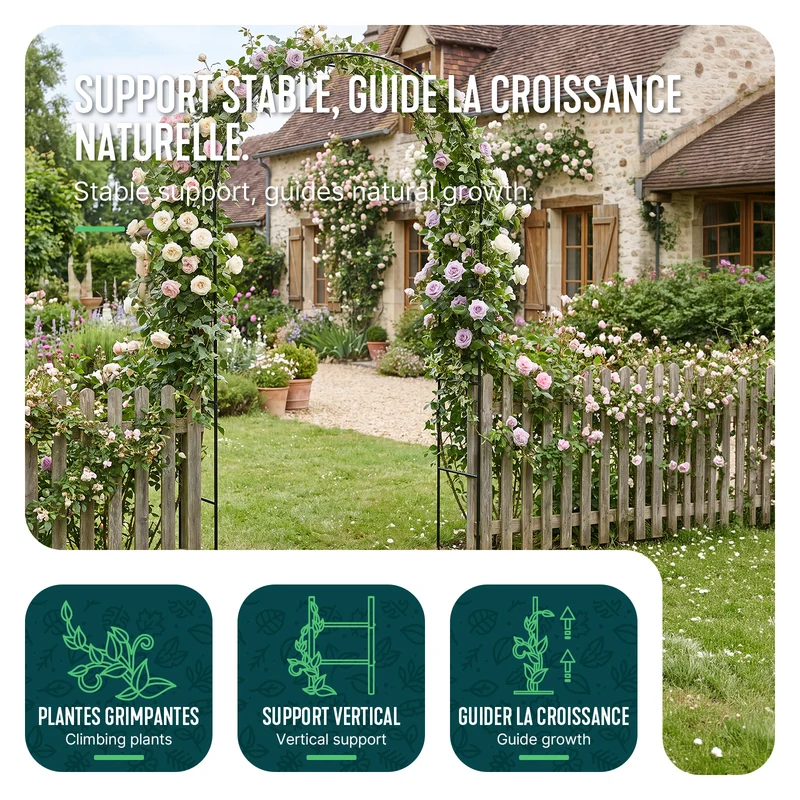 Lot de 4 Arche de jardin pour plantes grimpantes 140x37x240cm en metal Noir