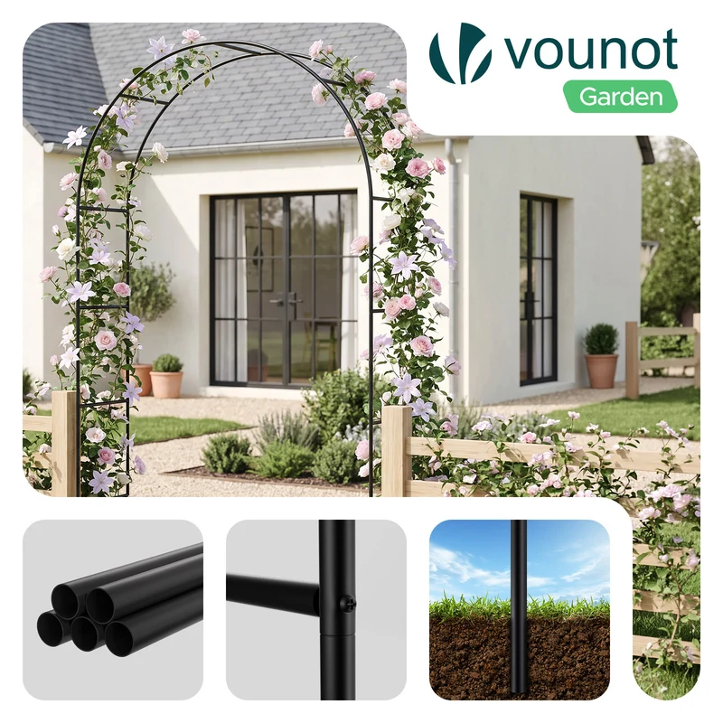 Lot de 4 Arche de jardin pour plantes grimpantes 140x37x240cm en metal Noir