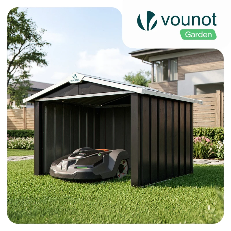 Abri robot tondeuse garage grand format metal 87x100x63.5 cm noir