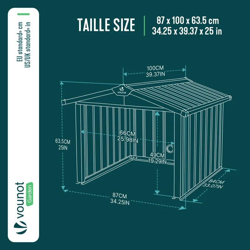 Abri robot tondeuse garage grand format metal 87x100x63.5 cm noir