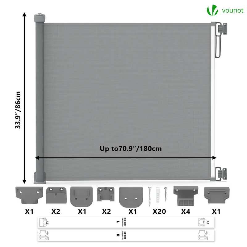 Barriere de securite retractable 180cm gris